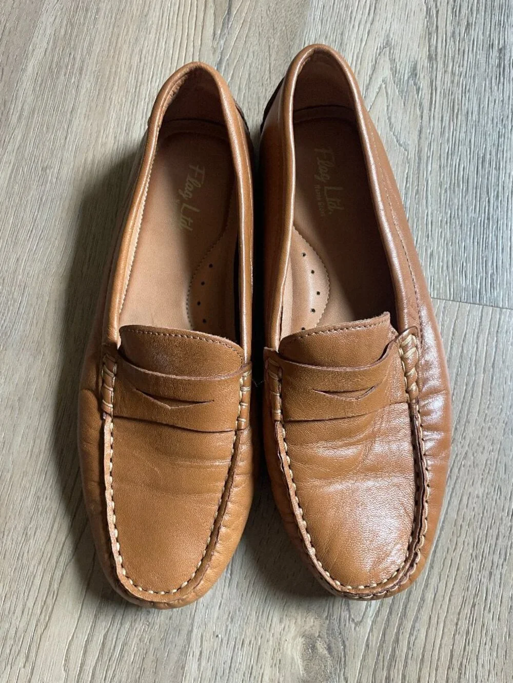 Flag Ltd. Brown Leather Penny Loafers Slip-on Shoes Men Sz 8.5M Driving!